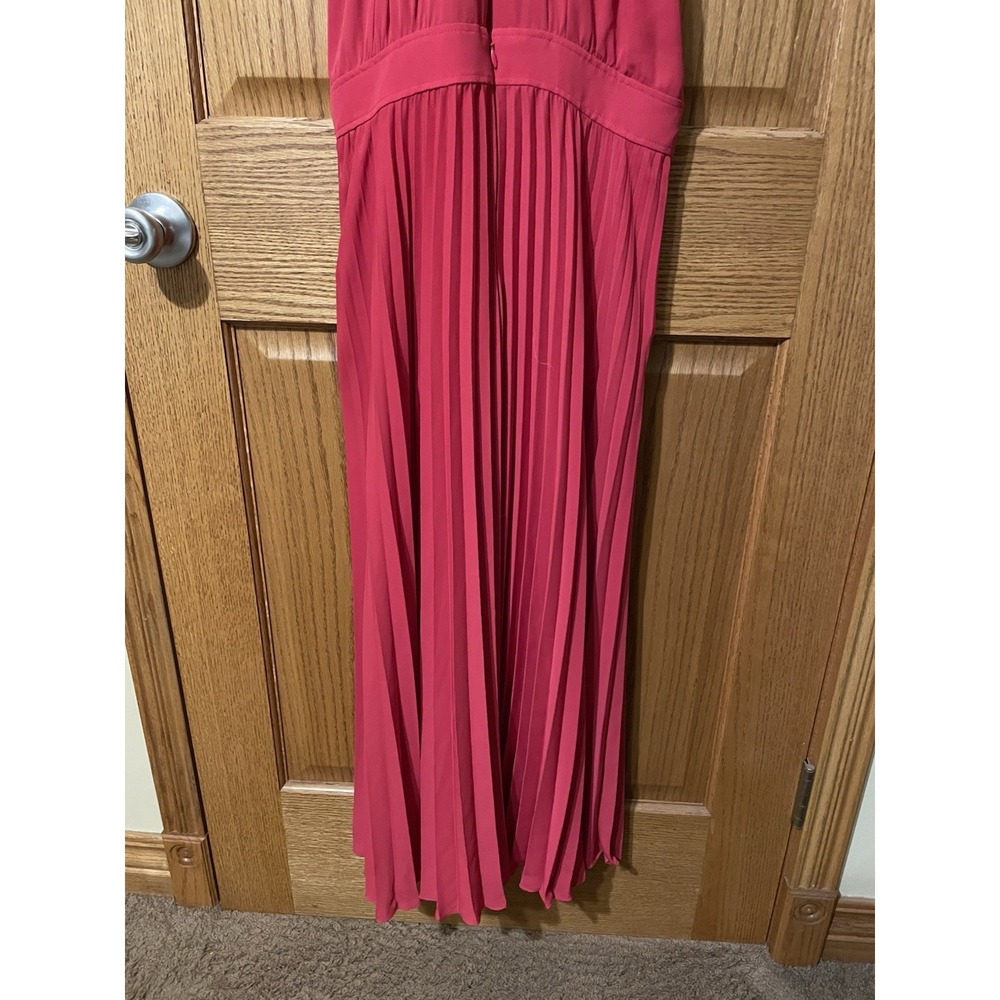 Reiss Red Pleated Halter Midi Dress Berry Pink Gold Button Detail Size 4 - Picture 12 of 14